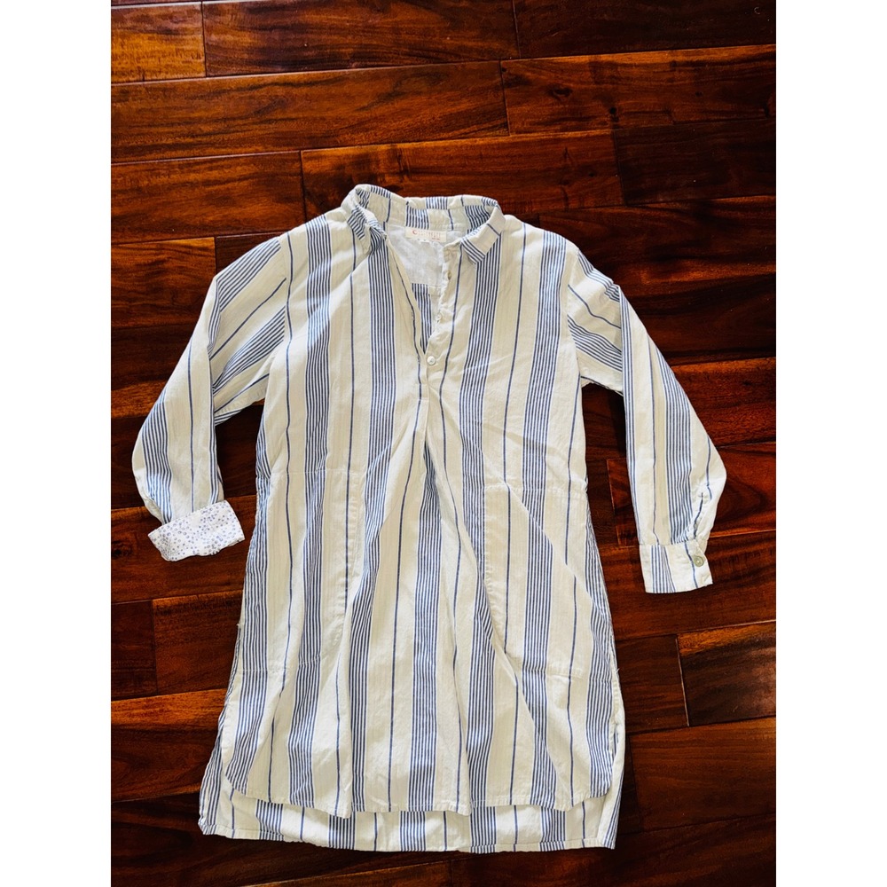 Esteoeste Madrid-Lisboa Striped Cotton Tunic Shirt Blue Beige Womens Small